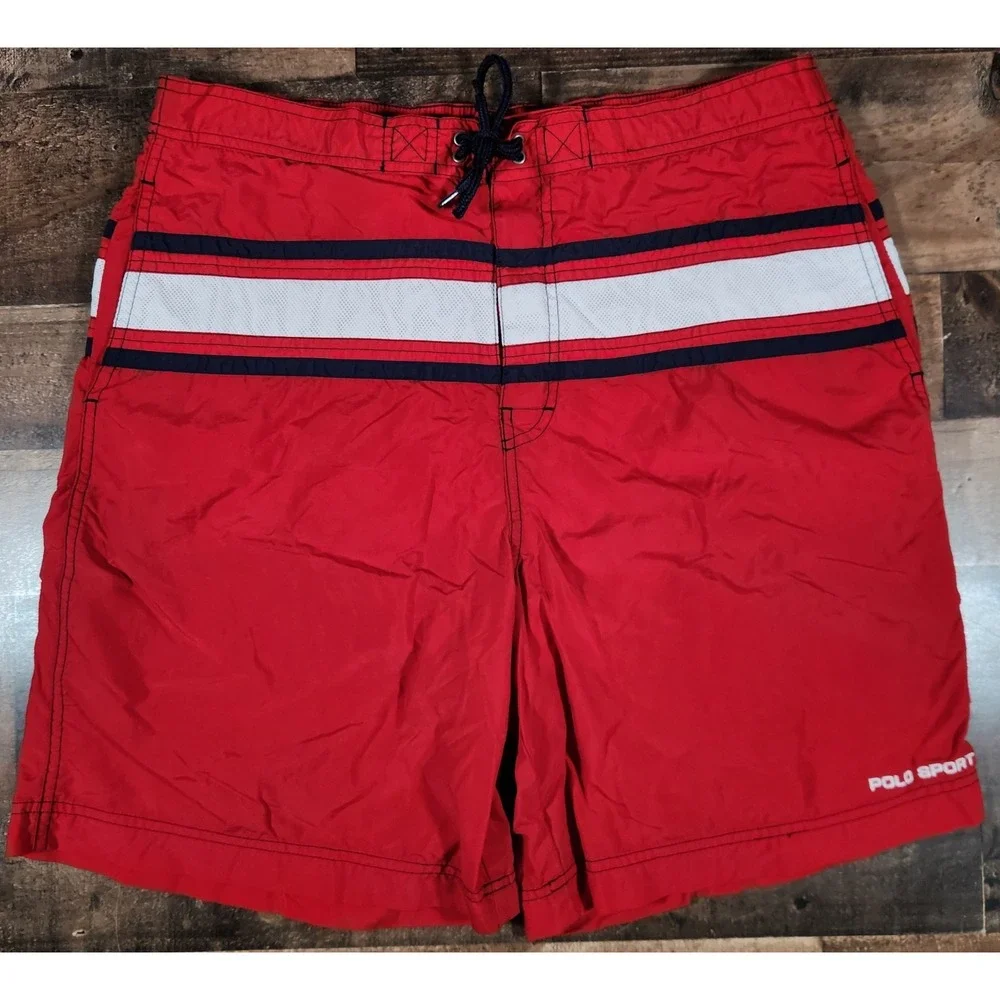 Vintage 90s Polo Sport Swim Trunks Mens Large Red Ralph Lauren Mesh Lined